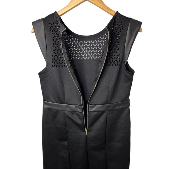 Wyatt Sheath Dress Perforated Black Faux Leather Cap Sleeve Size Large - Picture 7 of 9